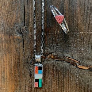 Vintage Southwest Inlay Necklace and Cuff Set